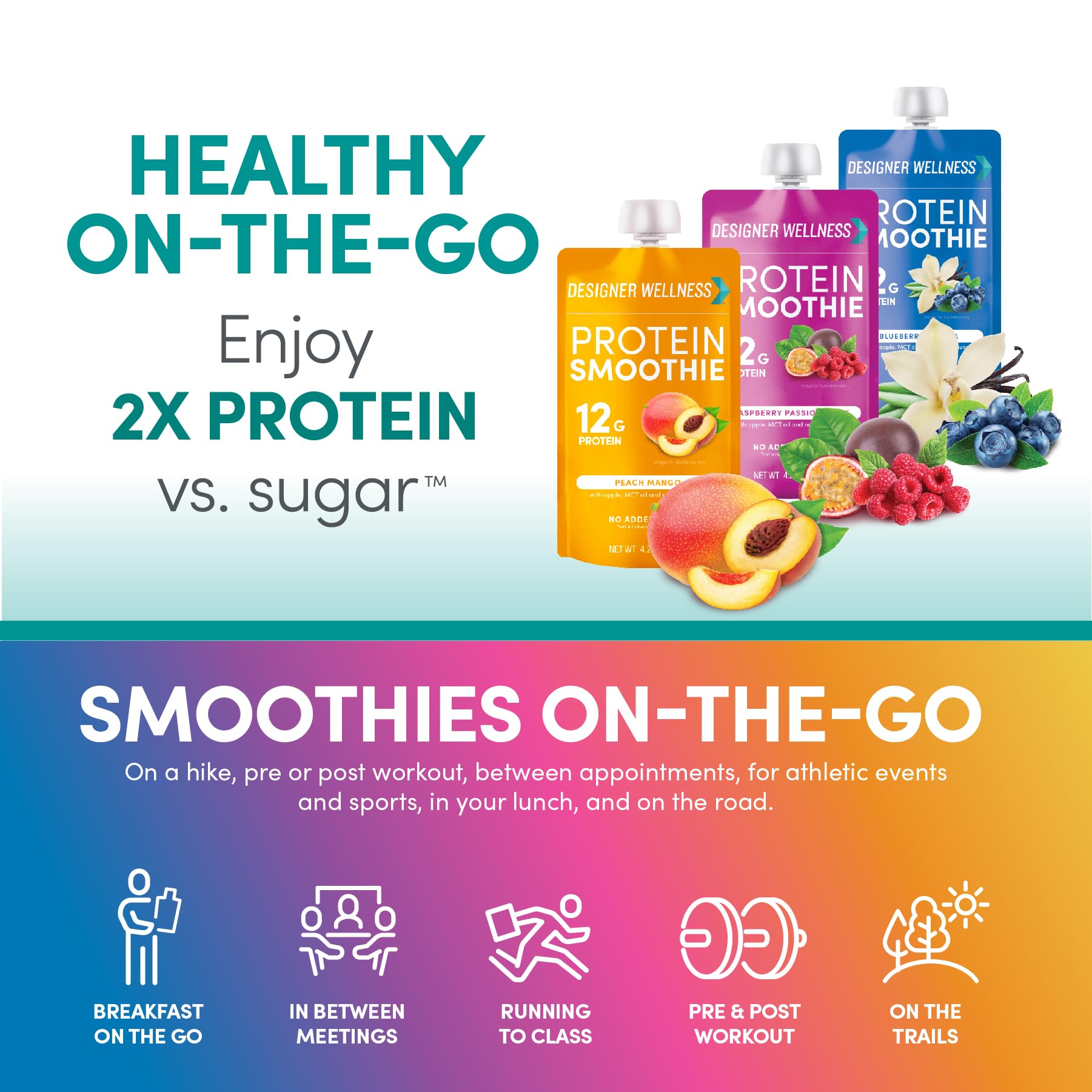 Designer Wellness Protein Smoothie 12g protein for energy and fullness.