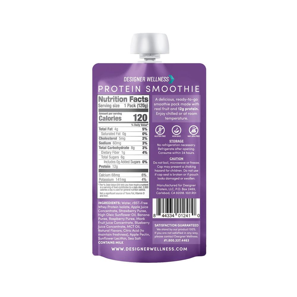 Designer Wellness smoothie pouch for quick healthy snack anywhere.
