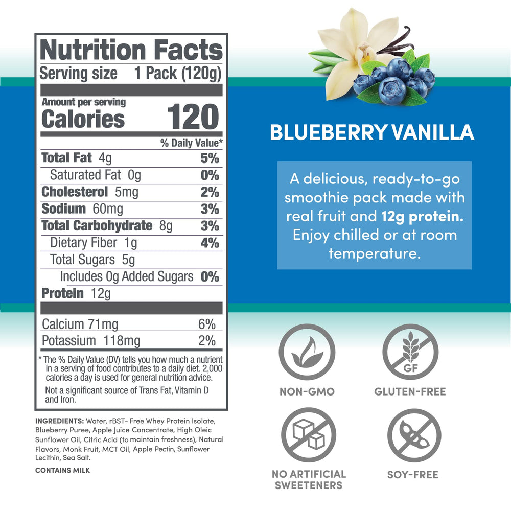 Designer Wellness blueberry vanilla smoothie suitable for adults and kids