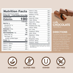 Designer Wellness shake glass with creamy milk chocolate beverage.