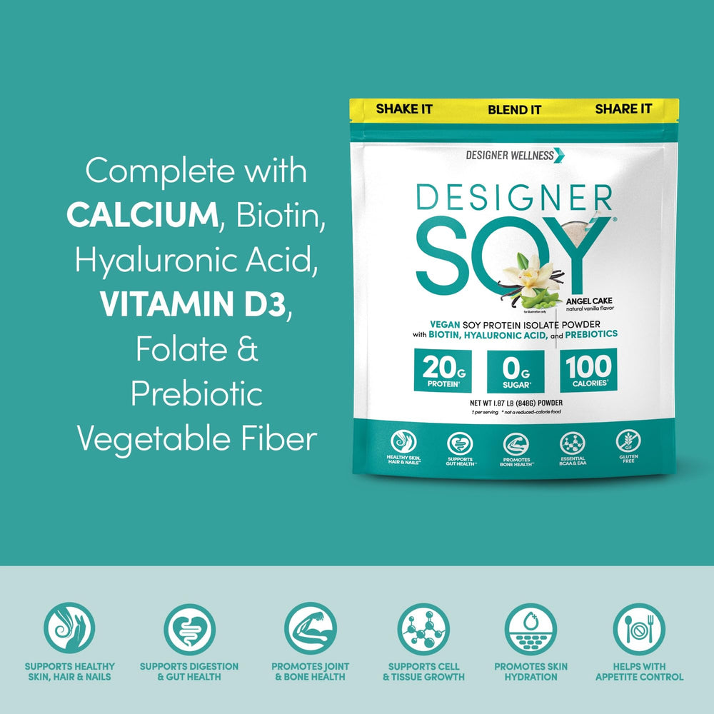 Designer Wellness Vanilla protein shake glass showing smooth, zero sugar beverage.