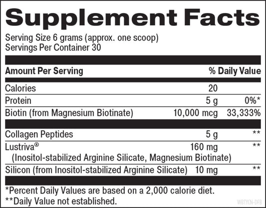Beyond Brilliance bottle closeup highlighting premium ingredients for hair, skin, and nails