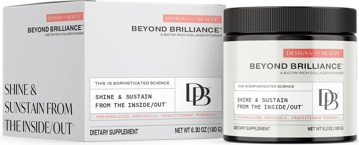 Designs for Beauty Beyond Brilliance collagen powder tub in unflavored formula for easy daily use