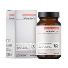 Designs for Beauty The Big Glow bottle front, signaling multi-nutrient support for hair, skin, and nails.