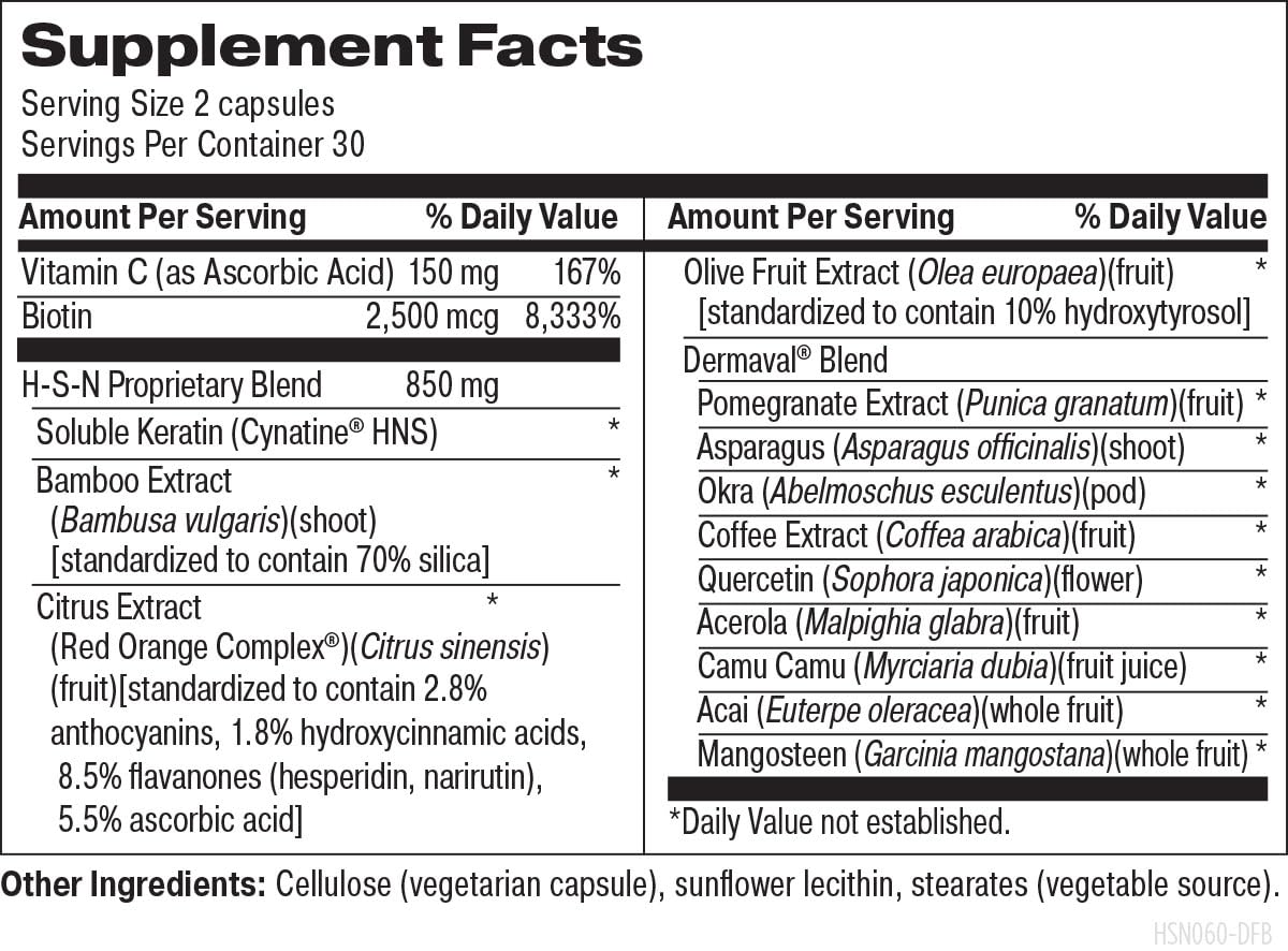 Designs for Beauty The Big Glow bottle back label—ingredient details for collagen-friendly nutrition.