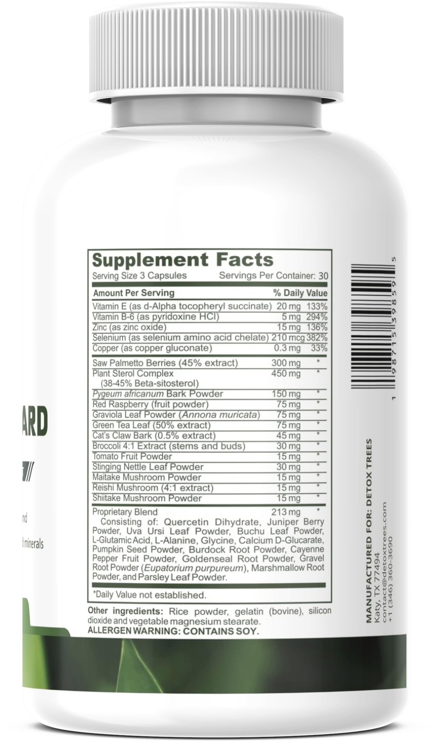 Detox Trees Prostate capsules laid out for easy daily dosing.