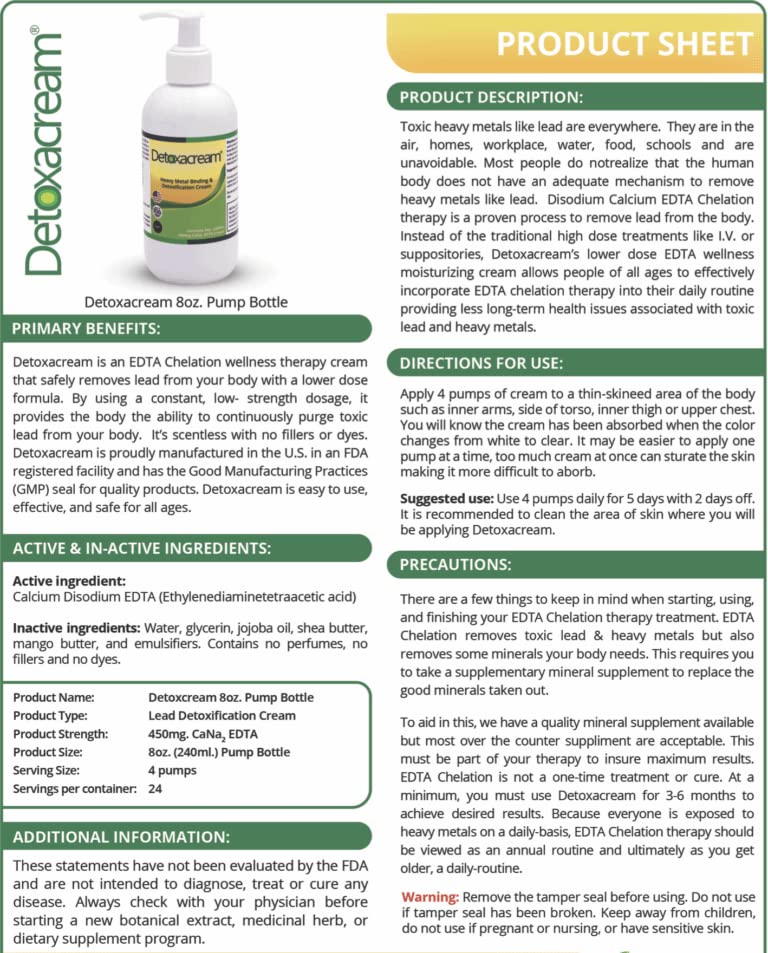 Detoxacream EDTA cream packaging displayed for safe storage and handling.