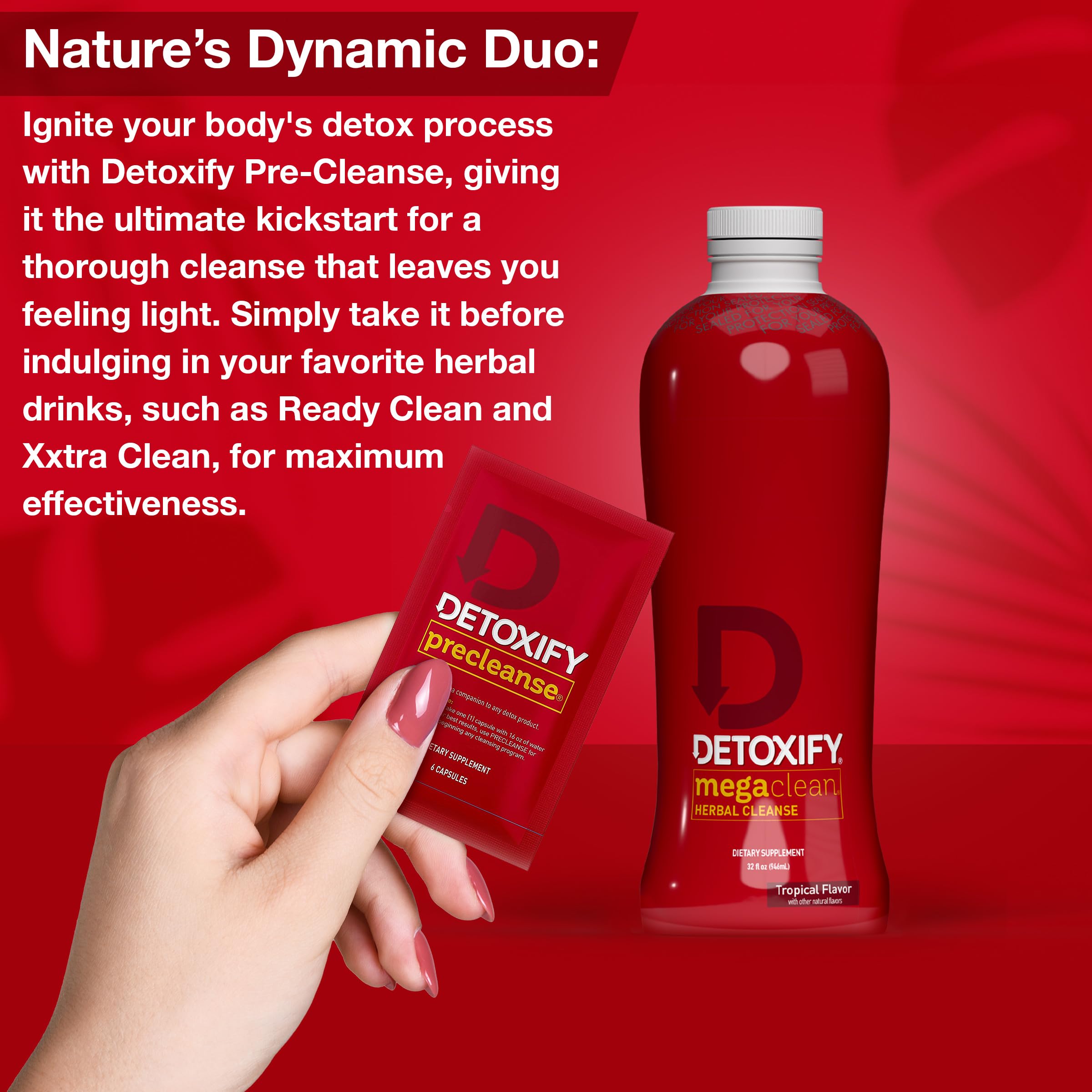 Detoxify Mega Clean tropical pour demonstrates convenient mixing and usage.