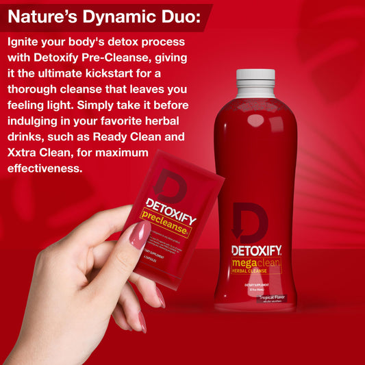 Detoxify Mega Clean tropical pour demonstrates convenient mixing and usage.