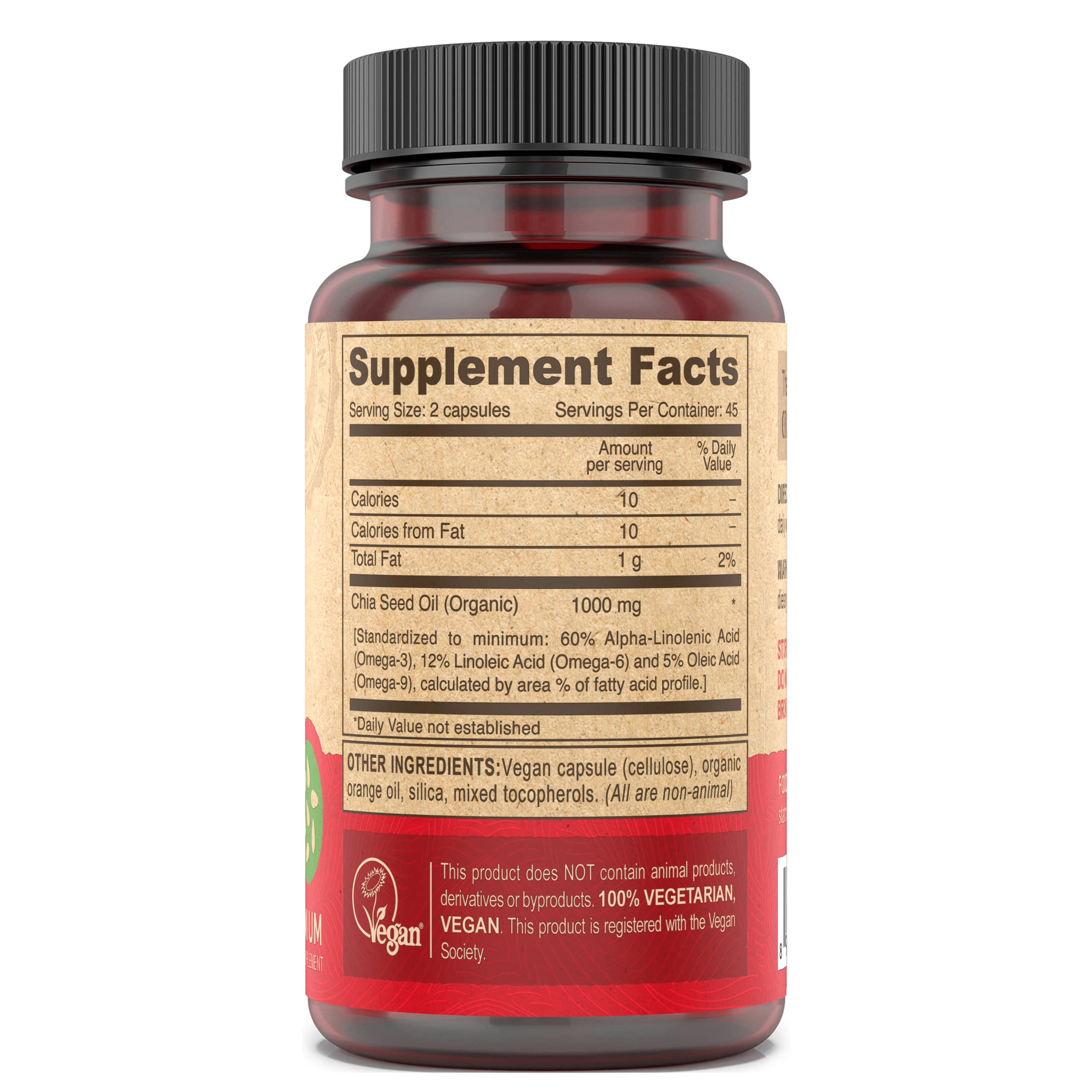DEVA Chia Seed Oil label confirms vegan status and purity.