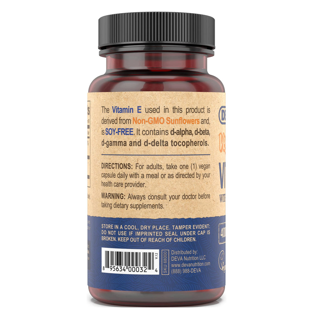 DEVA non-GMO sunflower Vitamin E designed for vegan nutrition.