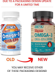 Close-up of DEVA Omega-3 DHA-EPA capsules highlighting plant-based softgels