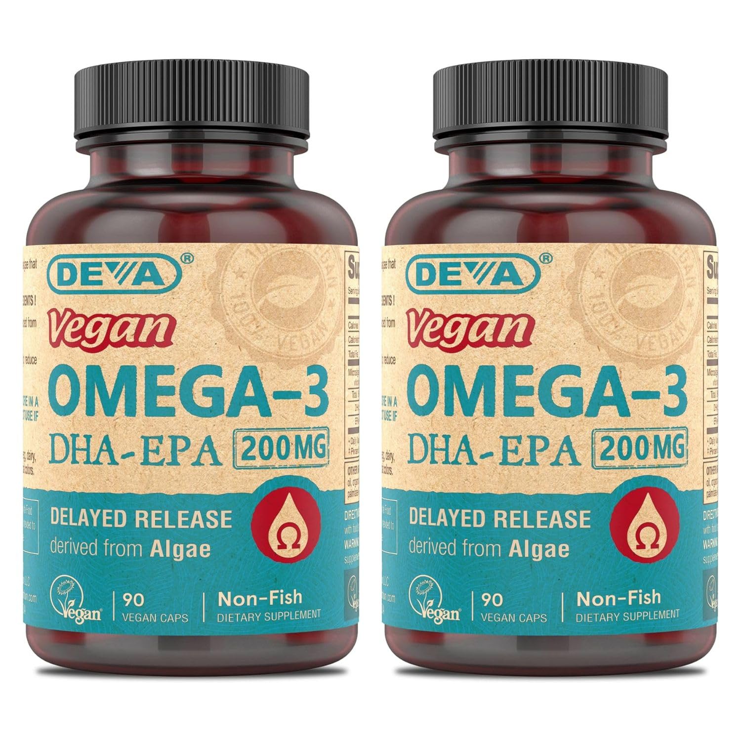 DEVA Omega-3 DHA-EPA delayed-release bottle for convenient vegan omega-3 supplementation