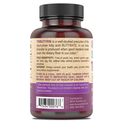 DEVA Tributyrin capsules closeup illustrating vegan capsules for intestinal health