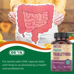 DEVA Tributyrin foil-sealed bottle highlighting product integrity and freshness