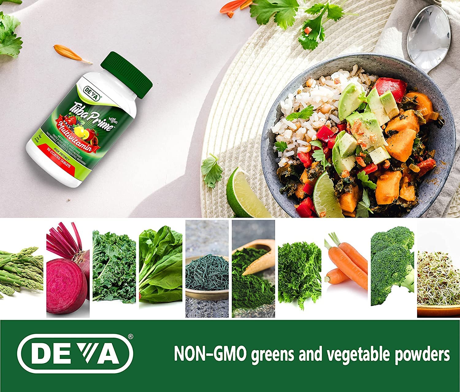 DEVA Tuba Prime berry and fruit blend highlighting phytonutrients.