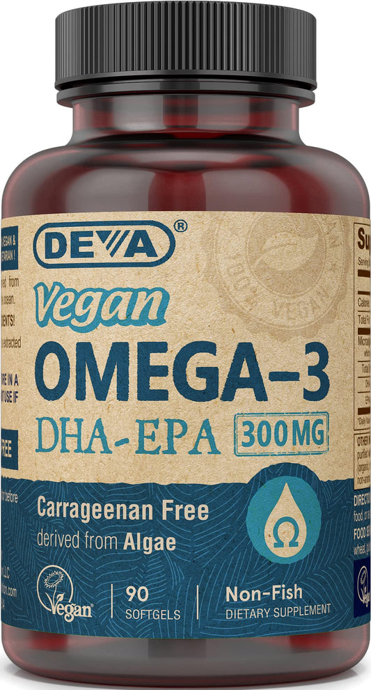 DEVA vegan DHA-EPA softgel bottle for daily omega-3 intake