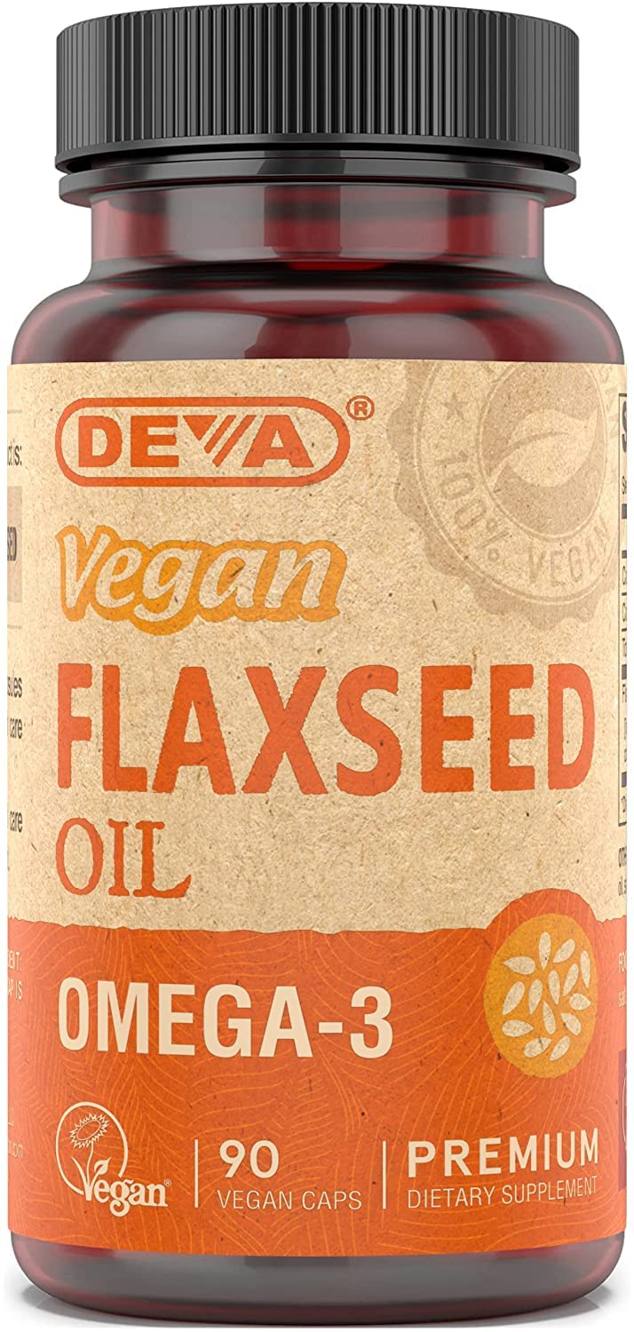Deva flaxseed oil nutrition panel showing omega-3 content