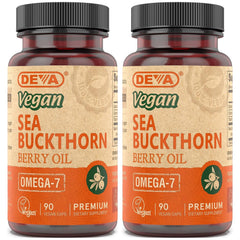DEVA Sea Buckthorn Oil Capsules bottle for easy vegan daily skin support.