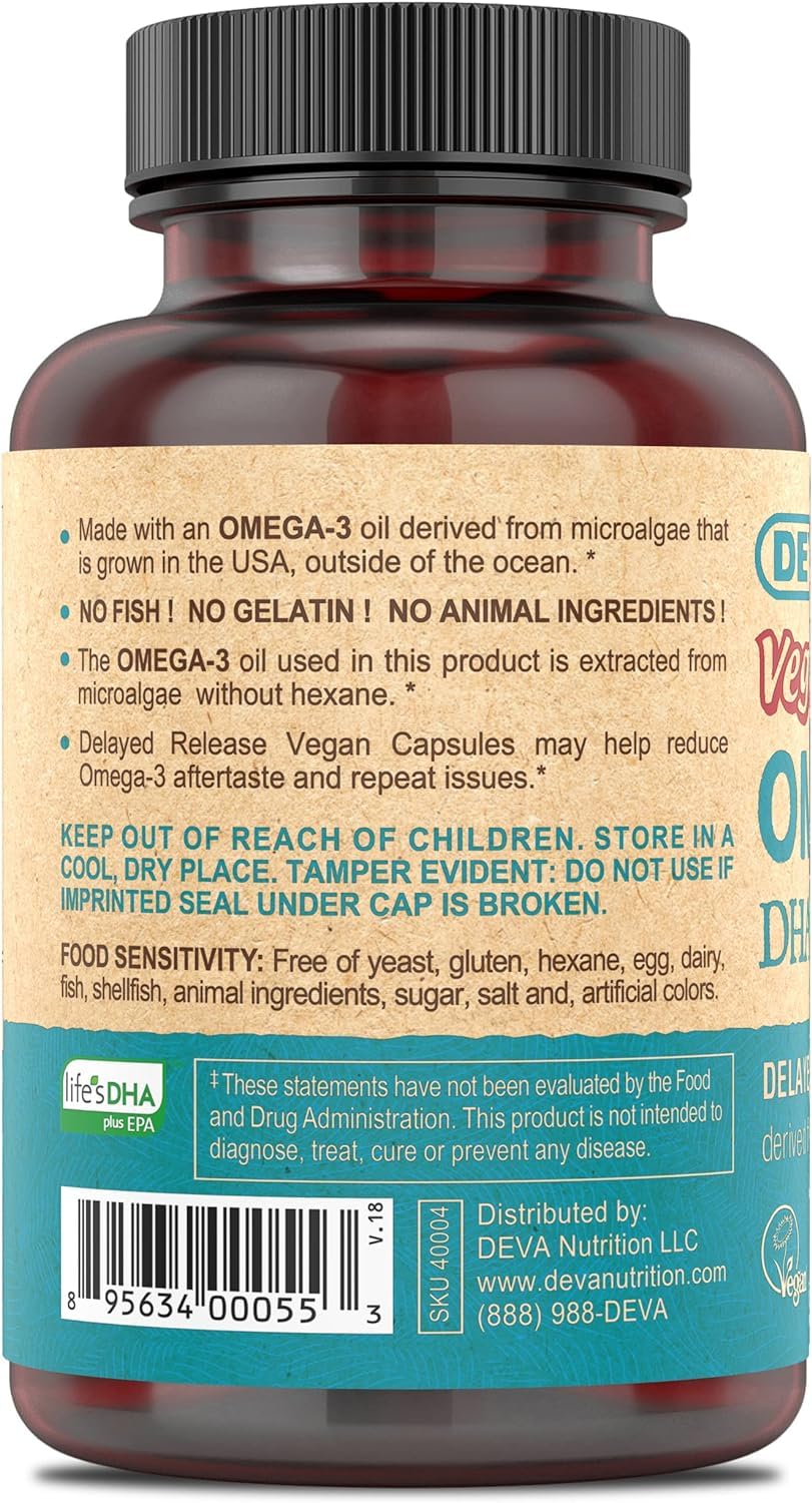 DEVA Vegan Society certification label on omega-3 packaging