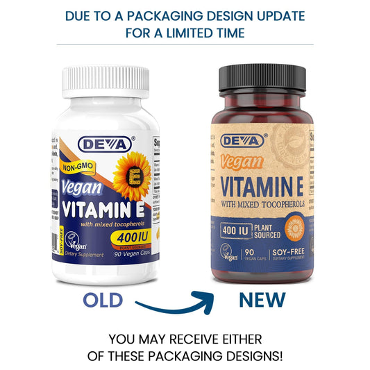 DEVA vegan sunflower-sourced Vitamin E capsules for plant-based wellness.