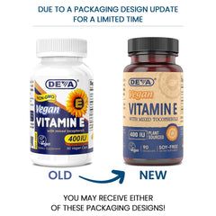 DEVA vegan sunflower-sourced Vitamin E capsules for plant-based wellness.