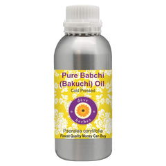 de8ve herbes Babchi oil bottle shows pure cold-pressed formula for skin care.