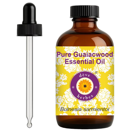 Deve Herbes Guaiacwood oil bottle with glass dropper for precise dosing and potency.