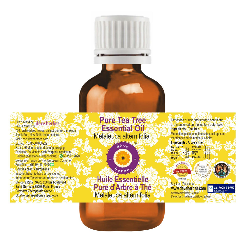 deve herbes tea tree oil dilution dropper demonstrates safe mixing for daily facial care.