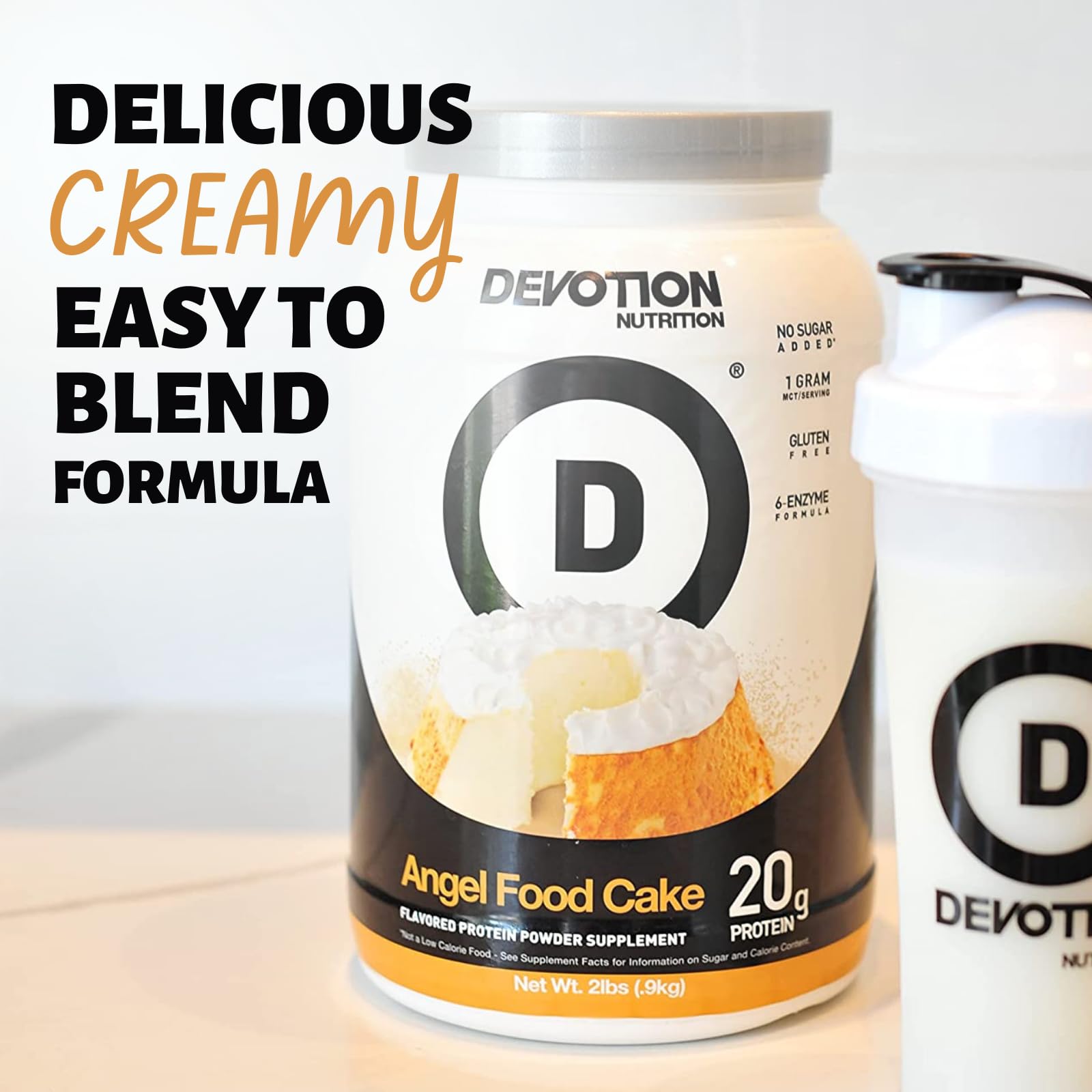 Gluten free and keto friendly label on Devotion Nutrition powder
