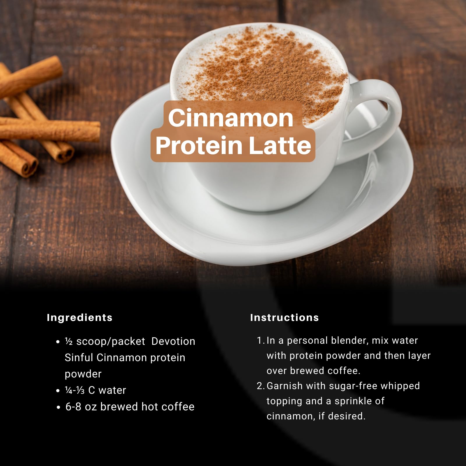 Devotion Nutrition Sinful Cinnamon baking setup shows versatile protein use.