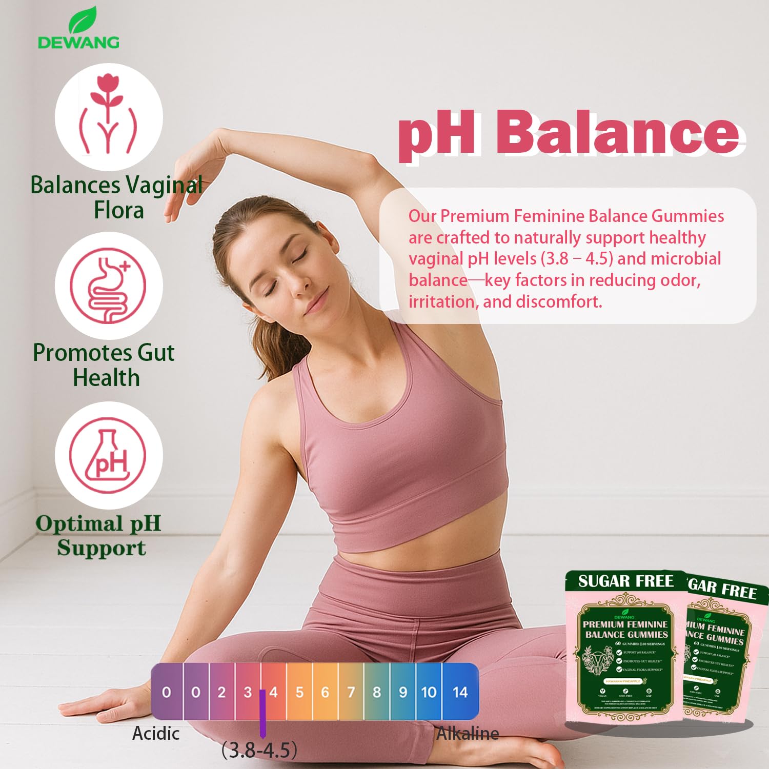 DEWANG feminine health gummies probiotics support gentle vaginal balance.
