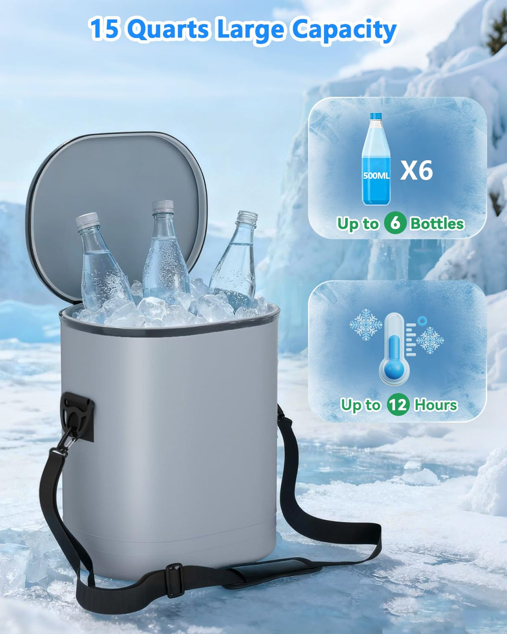Dexcip 15qt ice bucket ready for long, uninterrupted cooling sessions.