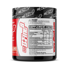 D-Fine8 bottle with Watermelon Splash on gym bench highlights energy and focus.
