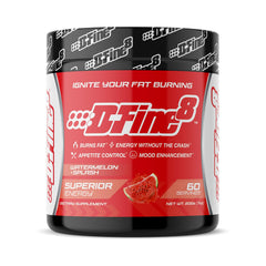 D-Fine8 thermogenic pre-workout with Watermelon Splash boosts training energy.