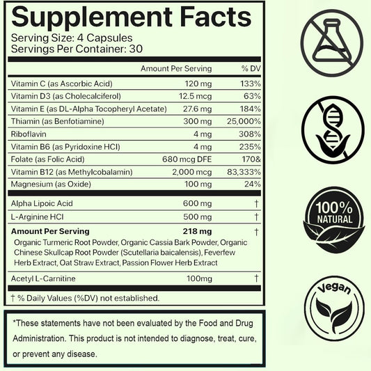DFTLUUE Neuro-Support alpha-lipoic-acid bottle close-up emphasizing potency.