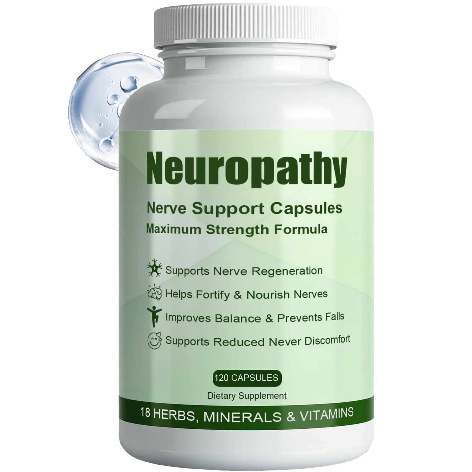 DFTLUUE Neuropathy Pills bottle shows a daily nerve wellness focus.
