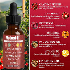 DFTLUUE Velestoff Cayenne liquid drops close-up highlighting fast-absorbing formula.
