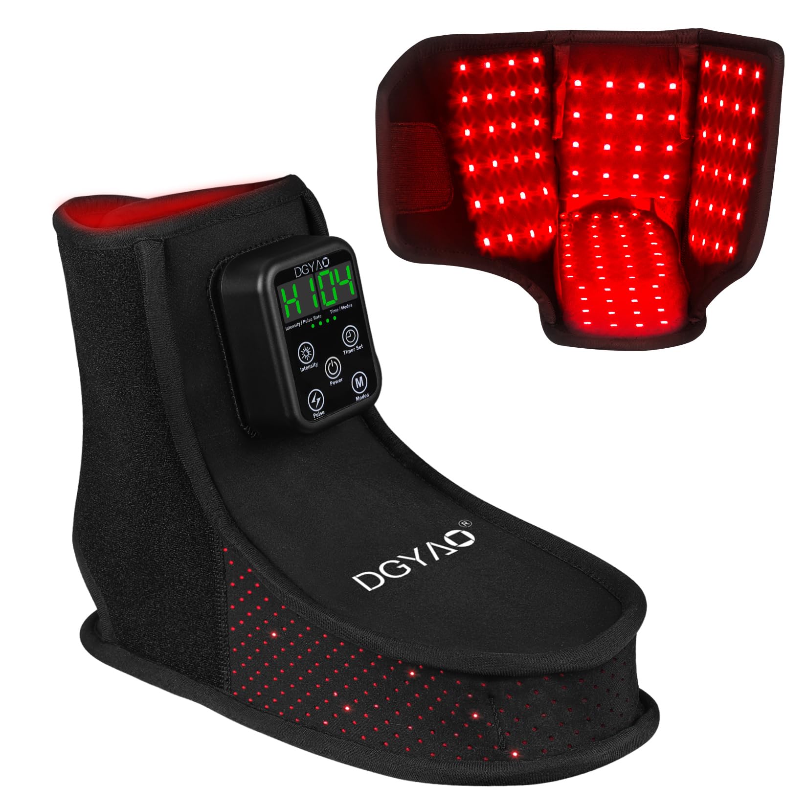 DGQY boot slipper with LED coverage across toes, sole, and ankle for soothing warmth.
