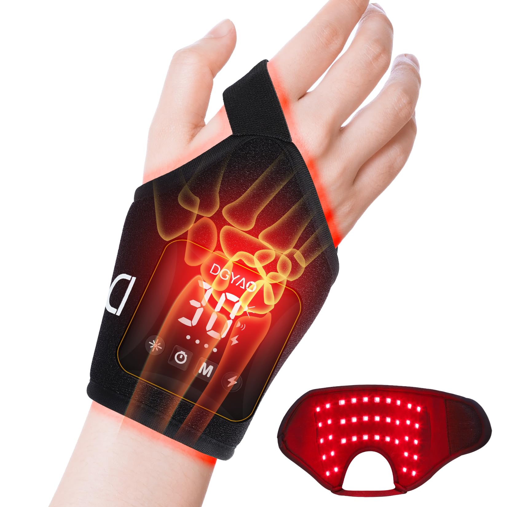 DGQY wrist therapy pad front view, cordless design for targeted relief at home.
