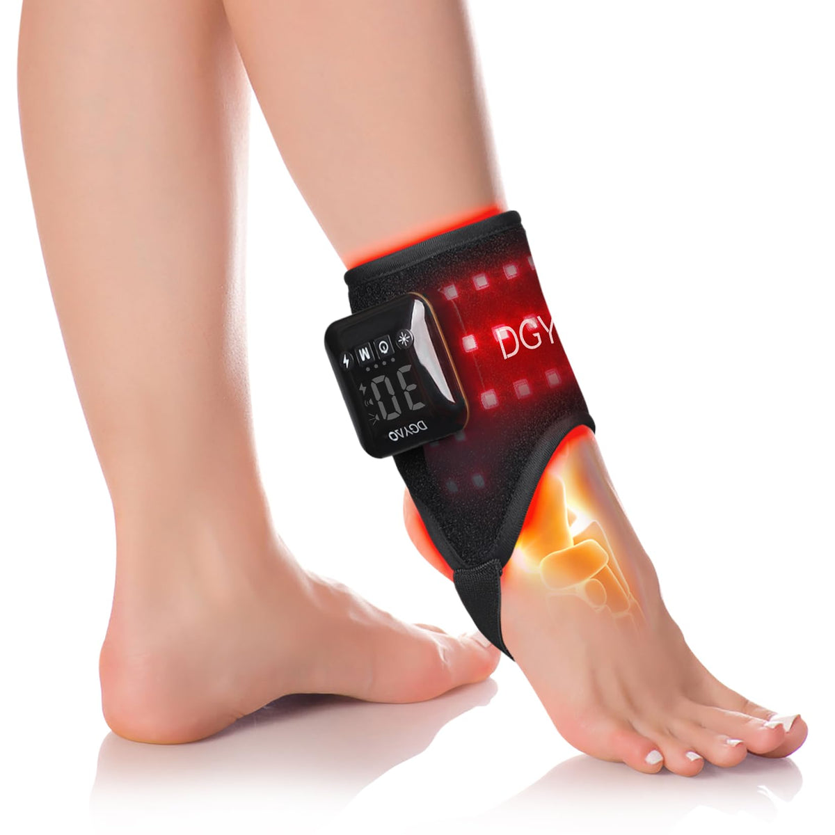 DGYAO ankle wrap in use with red and infrared light for joint comfort