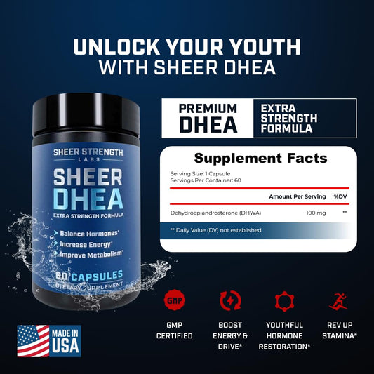 DHEA 100mg capsules closeup showing premium capsules