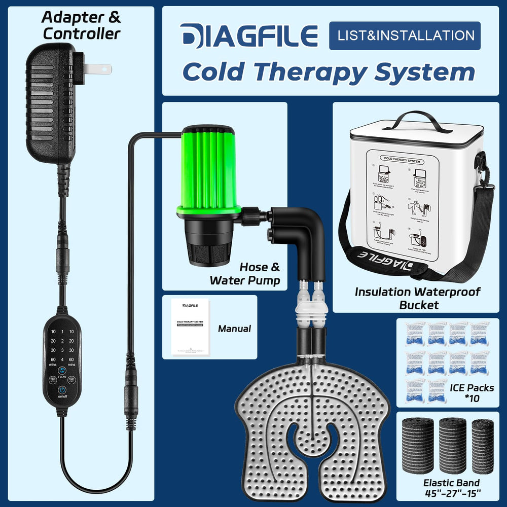 Diagfile cold therapy machine insulated bucket maintains cold supply.