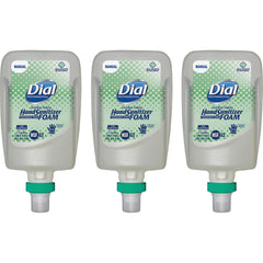 Dial FIT foam sanitizer refill close-up showing fragrance-free, dermatologist-tested formula for sensitive skin.