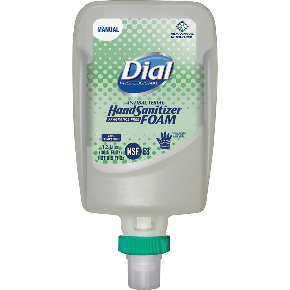 Dial FIT manual dispenser with foam refill delivers quick, no-water sanitization.