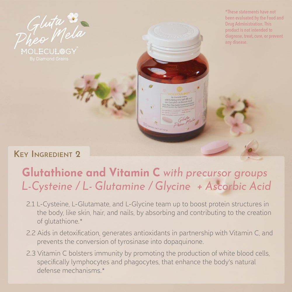 Diamond Grains Moleculogy Gluta Pheo Mela packaging conveys Japanese craftsmanship.