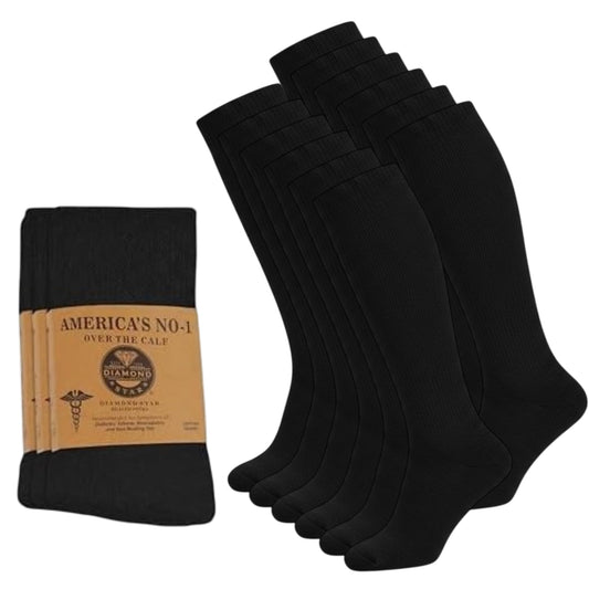 Diamond Star knee-high diabetic socks for men in packaging, ready for daily wear.
