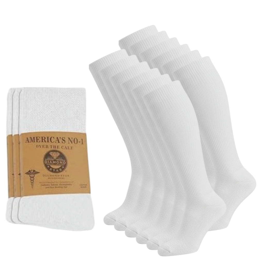 Diamond Star knee-high diabetic socks for men with over-the-calf fit and breathable cotton.