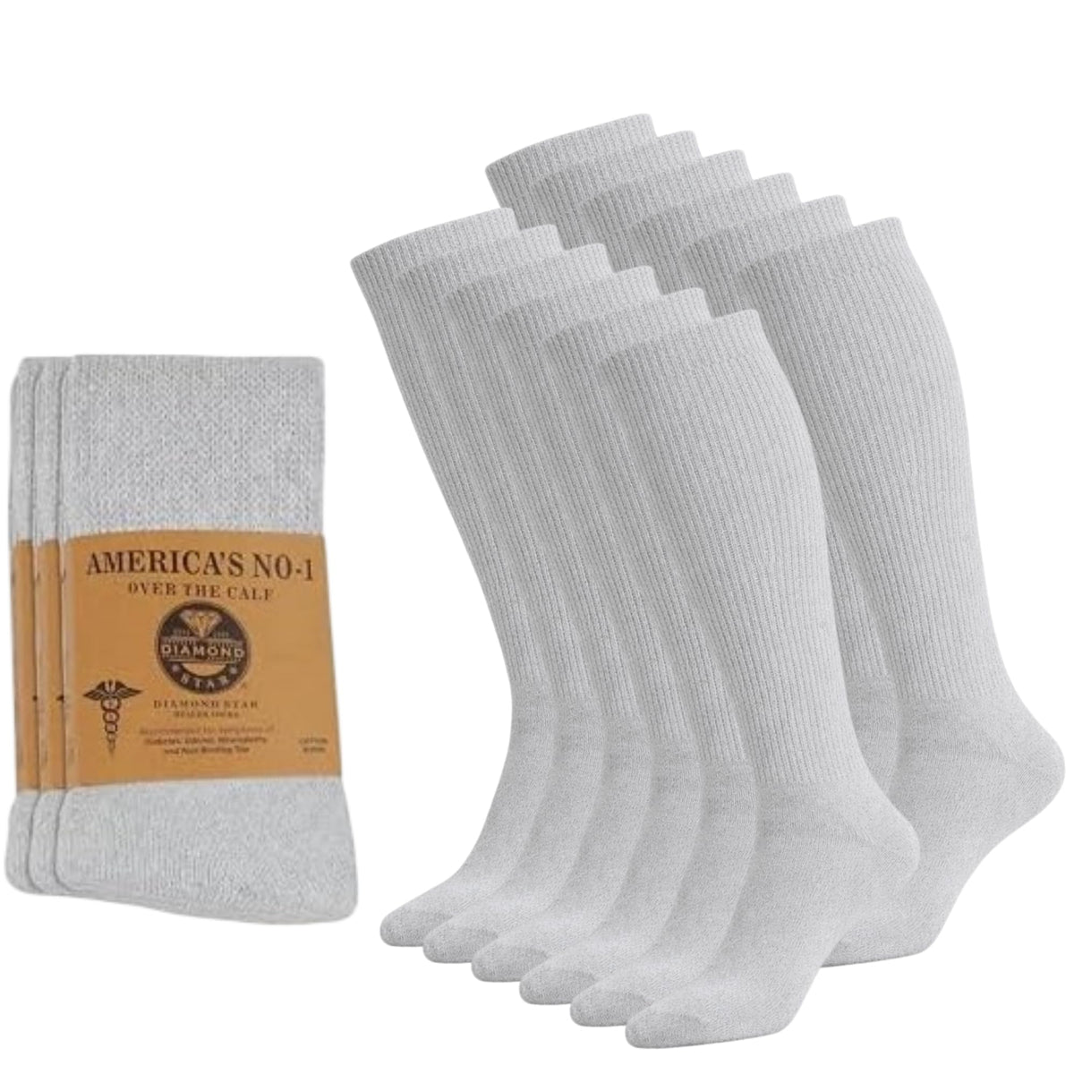 Diamond Star diabetic knee high socks over-the-calf pack for all-day comfort and moisture management.
