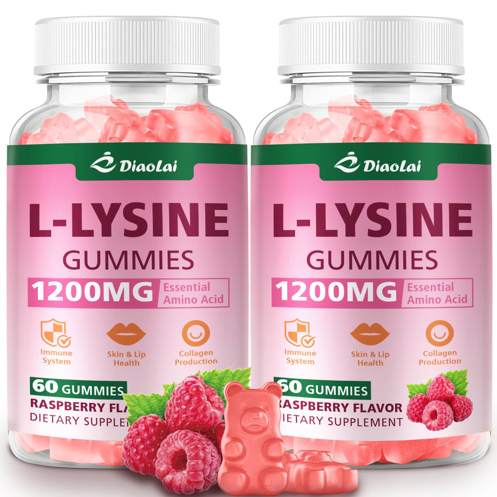 DIAOLAI L-Lysine raspberry gummies bottle front highlighting immune support and flavor